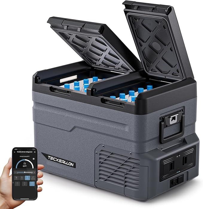 12 Volt Car Refrigerator Dual Zone Electric Cooler, 40 Quart Portable Freezer Fridge with APP Control, Compatible with Detachable Battery (Not Included), for Overlanding, Camping, RV, Truck