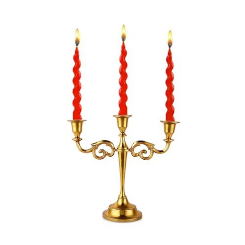Rely+ 3 Arm Candelabra Taper Candle Holders Decorations Indoor Kitchen Décor Table Candles Candlestick Candelabra Centerpiece (Gold)
