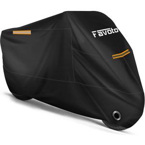 Favoto Motorcycle Cover All Season Universal Weather Quality Waterproof Sun Outdoor Protection Night Reflective with Lock-Holes & Storage Bag Fits up to 96.5" Motorcycles Vehicle Cover (Black)