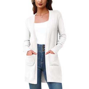 BB&KK Cardigan Sweaters for Women Knit Ribbed Long Sleeve Open Front Casual Winter Lightweight Cardigans with Pockets (White, L)