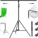 T-Shape Stand for Backdrop 8.5 x 6.7ft Multifunction Background Support Stand Adjustable T Shape Background Holder with 3 Spring Clamps for Party, Photography, Video, Studio (8.5 x 6.7ft)