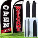 Buryeah 2 Sets Now Open Flag Banner for Business Advertising 7 ft Feather Flag Sign with Flagpole Ground Stake Portable Bag(Black)
