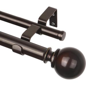 KAMANINA 1 Inch Curtain Rod 72 to 144 Inches(6-12 Feet), Telescoping Double Bronze Curtain Rod for Windows 66 to 120 Inches, Long Drapery Rods with Round Finials
