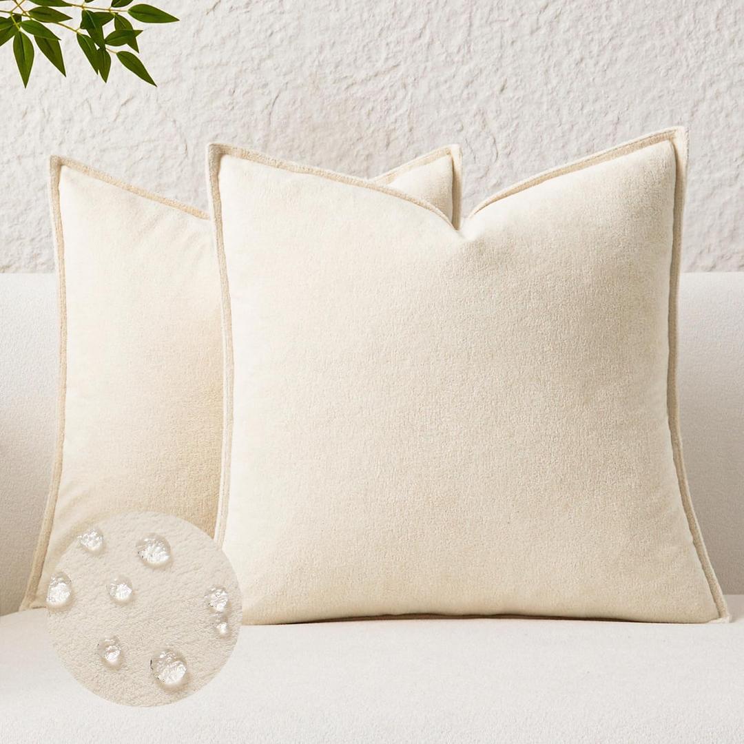 Kevin Textile Waterproof Decorative Pillow Covers Cream White 20x20 Inch Pack of 2 Soft Boucle Textured Throw Pillowcases Elegant Accent Pillows for Couch Sofa Chair Bed Home Decor Indoor Outdoor