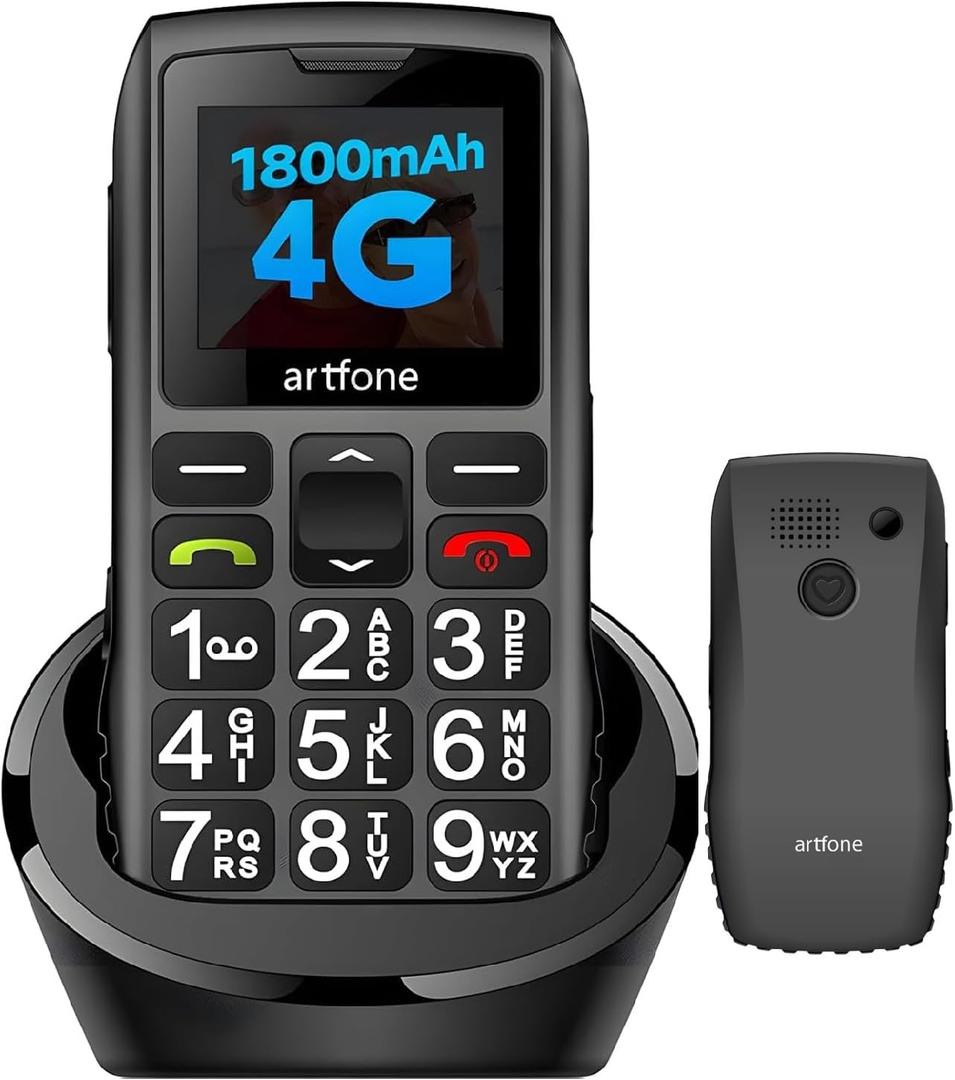 artfone C1+4G Cell Phone for Seniors, Large Buttons Basic Phone, SOS Button, Charging Dock, Voice Time, Speed Dial, Hands-Free, Large Font, Loud Speaker, FM Radio, Simple Mobile Phone, 1800mAh, Black