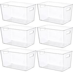Vtopmart 6 PCS Clear Plastic Storage Bins, Pantry Organizer Containers with Handle for Refrigerator, Fridge, Cabinet, Kitchen, Countertops, Cupboard, Home Organization and Storage, XL