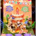 Coralogo Dog Woof Song Musical Birthday Card - DIY Age & Blowable Candle & Fireworks Lights, Dog Birthday Pop Up Card, 3D Cute Surprise Fun Gifts for Women Kids Girl Boy DogLover with Envelope Blank Note