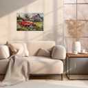 Farmhouse Canvas Wall Art Old Barn Red Truck Pictures Watercolor Wildflower Landscape Painting Framed Artwork for Living Room Bedroom Decor(Artwork-1,12"x18")