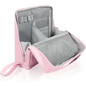 Standing Makeup Bag, Stand Up Makeup Bag with Multiple Compartments, Waterproof Portable Foldable Travel Makeup Bag Standing Toiletry Bag with Brush Storage for Women (Pink)