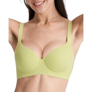 Seamless T-Shirt Bras for Women Back Smoothing Comfort Lightly Padded Bra Support Underwire (36B, Green)