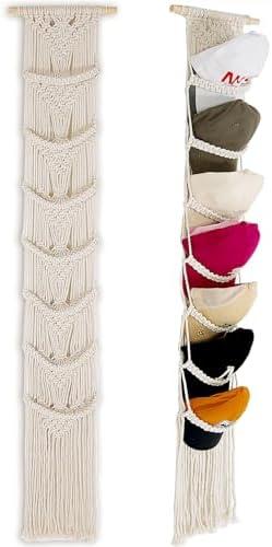 Cap Holder-1 Pack Hat Organizer for Baseball Caps, Macrame Hat Rack for Wall, Cap Rack for Baseball Cap Display Boho Macrame Cap Hanger Over Door Organizer Up to 14 Caps