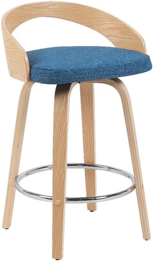 Sonia Modern Swivel Counter Height Bar Stool with Blue Upholstered Seat and Patterned Oak Wood Finish Set of 2, 26" Seat Height