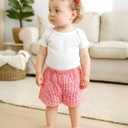 Shyyween 3 Pack Toddler Baby Girl Boy Gingham Shorts Infant Plaid Seersucker Casual Elastic Waist Shorts Pants Bottoms Summer(Black,Red,Pink,9-12months)