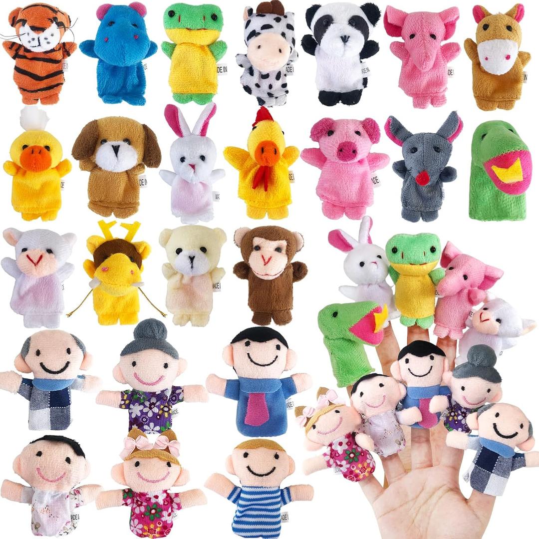 24 Pcs Finger Puppets Set,Soft Plush Finger Puppet Toys for Kids,Storytime Learning Aid,Mini Plush Figures Toy Assortment for Toddlers,Party,Playtime,School