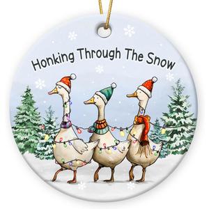 4 x Glow Duck Ornaments for Christmas Tree - 2024 Ceramic Ornament, Farm Animal Ornaments for Christmas Tree Decorations, Duck Decor (Goose)