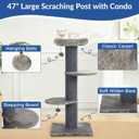 Cat Craft 43" Short Plush Cat Scratching Post with Perch & Bed, Dark Grey | Short Plush Fabric • Two Climbing Platforms • Stable Base • Space-Saving Design • Easy Assembly