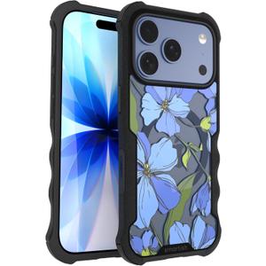 Smartish iPhone 17 Pro MagSafe Case - Gripzilla Protective Magnetic Case for Men [Rugged + Tough] Military Grade Heavy Duty Grip Armor - Drop Tested for Apple iPhone 17 Pro - Blue Blossoms