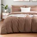 NEXHOME PRO Duvet Cover Set 100% Washed Cotton Oversized King 120"x98" Linen Feel Textured Organic Natural 3 Pieces Bedding Set Mocha Brown with Zipper Closure, Breathable(No Comforter)