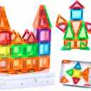 ZNZ Mini Magnetic Tiles 48PCS Travel Set with Case, Portable Magnetic Blocks Building Toys, Montessori Preschool Classroom Must Haves Sensory STEM Toys, Birthday Gift for Boys Girls Ages 3-8