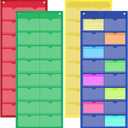 4 Pack 3'' x 5'' Index Card Holder Sleeve 16 Slot Plastic Organizer Hanging Wall Mount Business Note Cardholder PVC Clear Organizer Pocket for Classroom Office Library Home (Multicolored)