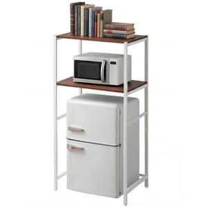 Colingmill 2 Tier White Mini Fridge Stand with Storage for Dorm, Over Mini Fridge Multipurpose Storage Shelf Rack Standing Organizer for College Rooms Kitchen Pantry, Home, and Offices, Coffee