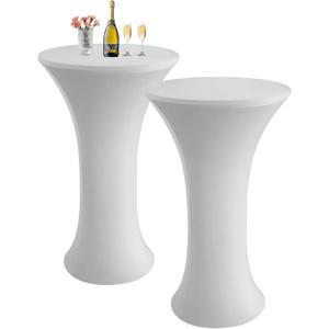 Cocktail Spandex Round Tablecloth, 2 Pack 24"x43" Highboy Fitted Stretch Cocktail Table Covers High Top Table Cloth for Banquet Wedding Bar Party - White