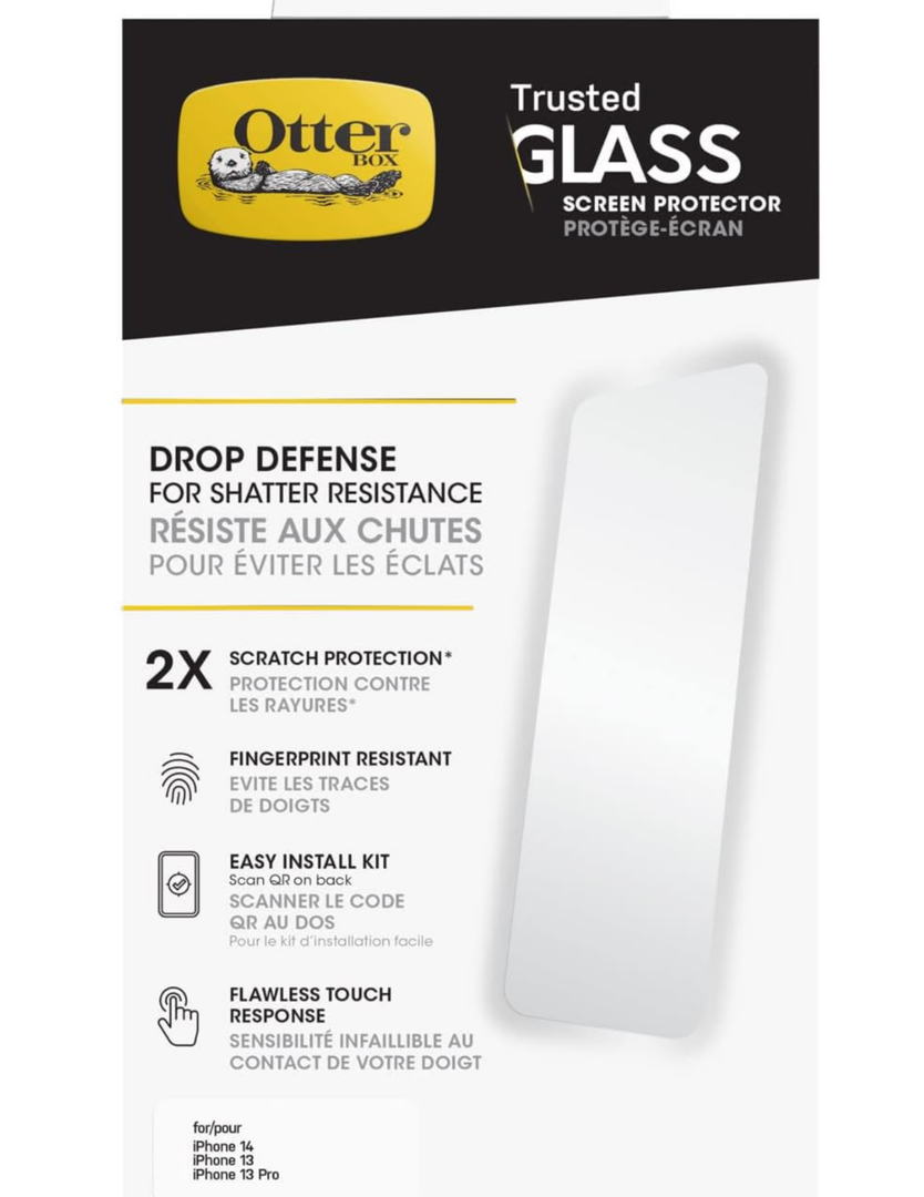 OtterBox TRUSTED GLASS Screen Protector for iPhone 14, iPhone 13 & iPhone 13 Pro, Flawless Touch Response, Fingerprint Resistant, Precision Fit, Vibrant Clarity