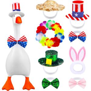 8 Set 7 Inch Desk Goose Outfits 4th of July Patriotic Flag Green Shamrocks Pink Bunny Small Porch Goose Costumes Small Desk Geese Festivals Outfits Combination Funny Geese Clothes for Magnetic Statue