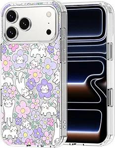 MOSNOVO for iPhone 17 Case, Shockproof Military-Grade Protection 6.6ft Drop Tested, Camera Control, Clear Phone Case for iPhone 17, Cat in Bloom Design