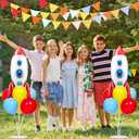 4 Sets Toy Inspired Themed Party Balloons Stand Kit With 4 Rocket Foil Balloons Toy Themed Red Blue Yellow Balloon Centerpiece for Tables for Boys Birthday Baby Shower Cartoon Party Decorations