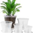 GREENPARA Transparent Plastic Garden Pots Planter with Saucer 4/5 /6/7 /8 inch Plant Pot Nursery Pots Drainage Hole for House Plants, Herb, Flowers, and Cactus with 10pcs Plant Labels, 5-Set