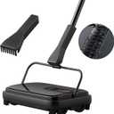 VEVOR Carpet Sweeper, 7.87 in Sweeping Paths, Floor Sweeper Manual Non Electric, 300 ml Dustbin Capacity with Comb for Home Office Rugs Hardwood Surfaces Wood Floors Laminate, Cleans Dust Pet Hair (Black)