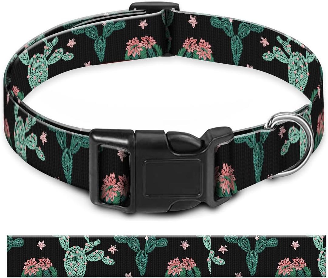 Dog Collar, Cute Pet Collar Adjustable for Medium Dogs, Soft Dog Collars with Quick Release Buckle for Walking Running Dark Cactus