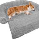 GGIB Calming Dog Bed Fluffy Plush Dog Mat for Furniture Protector with Removable Washable Cover for Large Medium Small Dogs and Cats (Medium, Grey) (41.0"L x 37.0"W x 6.0"Th)