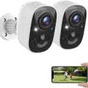 Security Cameras Wireless Outdoor, 2K Battery Powered WiFi Wireless Security Camera Outdoor, AI Motion Detection, Color Night Vision IP66 Weatherproof 2-Way Talk Siren Alarm SD/Cloud Storage, 2 Pack