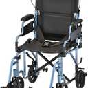 NOVA Lightweight Folding Transport Chair for Adults Aluminum Foldable Travel Wheelchair with Flip-Up Desk Arms, One-Grip Locking Hand Brakes, 8 All-Terrain Wheels, 300 lb Capacity, Blue