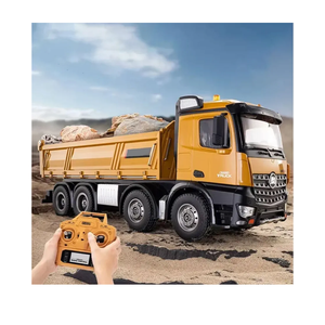 1:14 Scale RC Dump Truck, 4WD 2.4Ghz RC Truck with Trailer, 12CH RC Construction Vehicle with Light and Sound, Four-Wheel Steering, RC Toy Car for Boy Girl Birthday Gift