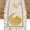 Artoid Mode White Moon Star Gloden Ramadan Table Runner, Seasonal Summer Holiday Kitchen Dining Table Decoration for Home Party Decor 13 x 72 Inch