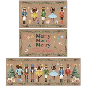 Dunzy 3 Pcs African American Nutcracker Christmas Doormat Decorative Black Christmas Doormat Nutcracker Happy Xmas Holiday Entrance Rug Washable Non Slip Welcome Floor Rug for Home Bathroom Kitchen