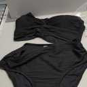 Herseas Women's Textured Bikini Sets Twist Front Top Swimsuits High Waisted Bathing Suits, Black, X-Large