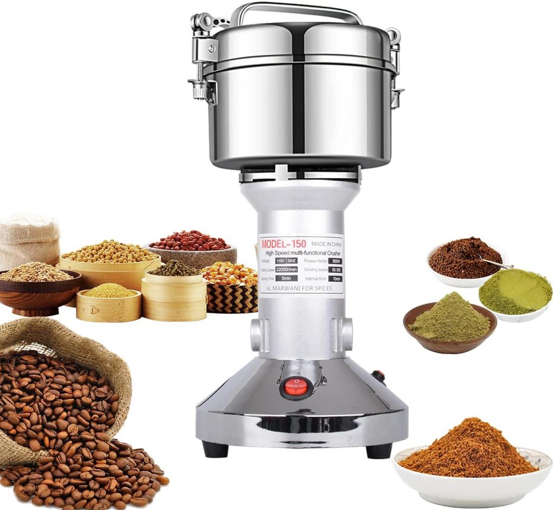 Grain Mill 150g High Speed Food Electric Stainless Steel Grinder Mill Seeds Flour Nut Pill Wheat Corn Herbs Spices & Seasonings Grinder Dry Grain Powder Machine (150g Stand Type)