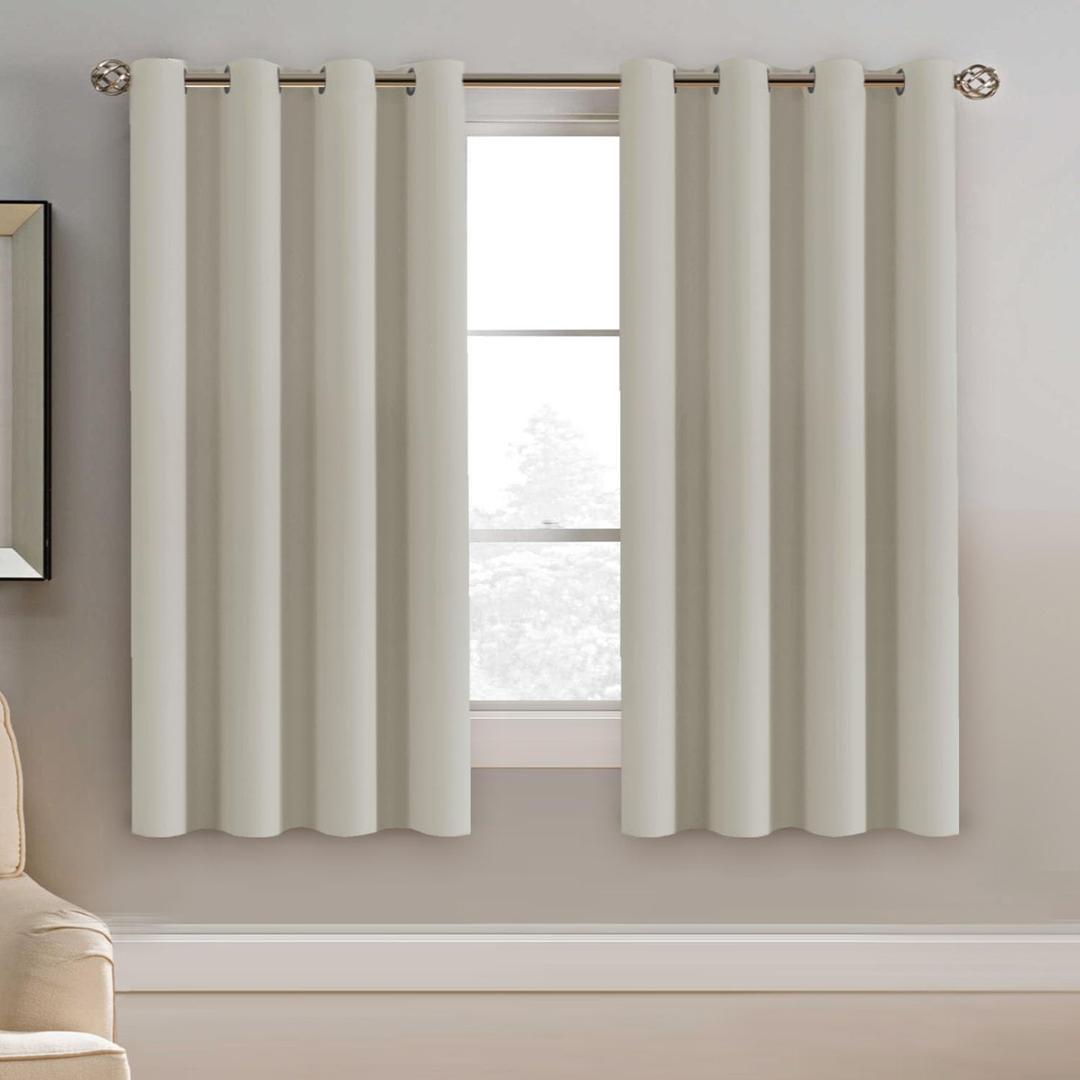 H.VERSAILTEX Window Treatment Blackout Curtains 63 inches Length, Thermal Insulated Room Darkening Solid Grommet Curtains/Drapes for Bedroom/Living Room - 1 Panel, Ivory/Cream, 52" W x 63" L