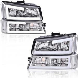 CHEDA Chrome Headlight Assembly Fit 2003-2007 Chevy Silverado Avalanche | Clear Corner Left And Right Headlamp Replacement Faros Conjunto De Faros for Pickup Front Lighting