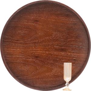 Extra Large Round Solid Wood Serving Tray, Classic Tea Coffee Table Wooden Decorative Ottoman Tray Server for Breakfast in Bed Snack Food Kitchen Party Bar, Raised Edge (23.6inch/60cm) Walnut