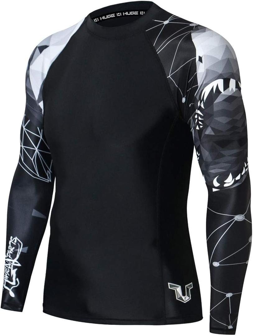 HUGE SPORTS Men's Swim Shirts Long Sleeve UPF 50+ Rash Guard Sun Shirts UV Sun Protection (X-Large)