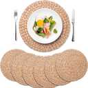 6 Pack, Round Woven Placemats, Natural Water Hyacinth Place mats, Braided Straw Table Mats for Dining Table, Christmas Placemats Set of 6 (15 inch)