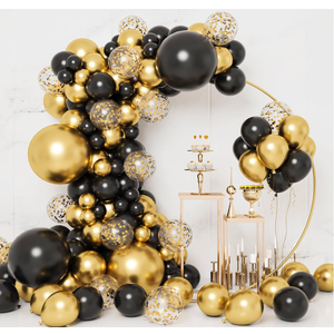RUBFAC Black and Gold Balloons, 2026 Graduation Decorations Black Metal Gold and Metallic Confetti Balloons Arch Kit for Class Decorations Retirement Party Wedding Birthday Anniversary, Size: 5+10+12+18 inch