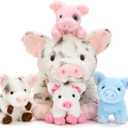 Pig Stuffed Animal Plush 5Pcs - Mommy Spotted 16" with 4 Little Piggy in Her Zippered Tummy - Cute Plushie Toy Gift for Girls and Kids