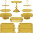 Fivenl 8 Pcs Cake Stand Gold Metal Dessert Table Display Set, 3-Tier Cupcake Stand, Cake Display Tower and Cookie Tray Rack Serving Tray for Birthday Party, Weddings, Baby Shower (Gold)