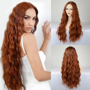Auburn Wig For Women Long Wavy Copper Red Wig Curly Synthetic Lace Wig Water Wave Ginger Wig Deep Wave Halloween Cosplay Daily Party Hair Replacement Wig (#350(673) (28 Inch)